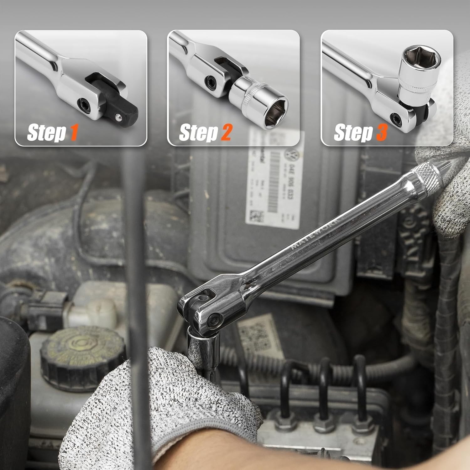 CR-V Flex Head, Polished Non-Slip Handle Wrench
