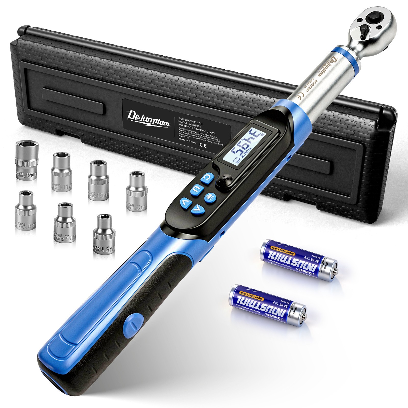 Digital Torque Wrench Set 3-60N.m 3/8″ 1/2″ Ratchet Wrench Tools W/ 7 Sockets
