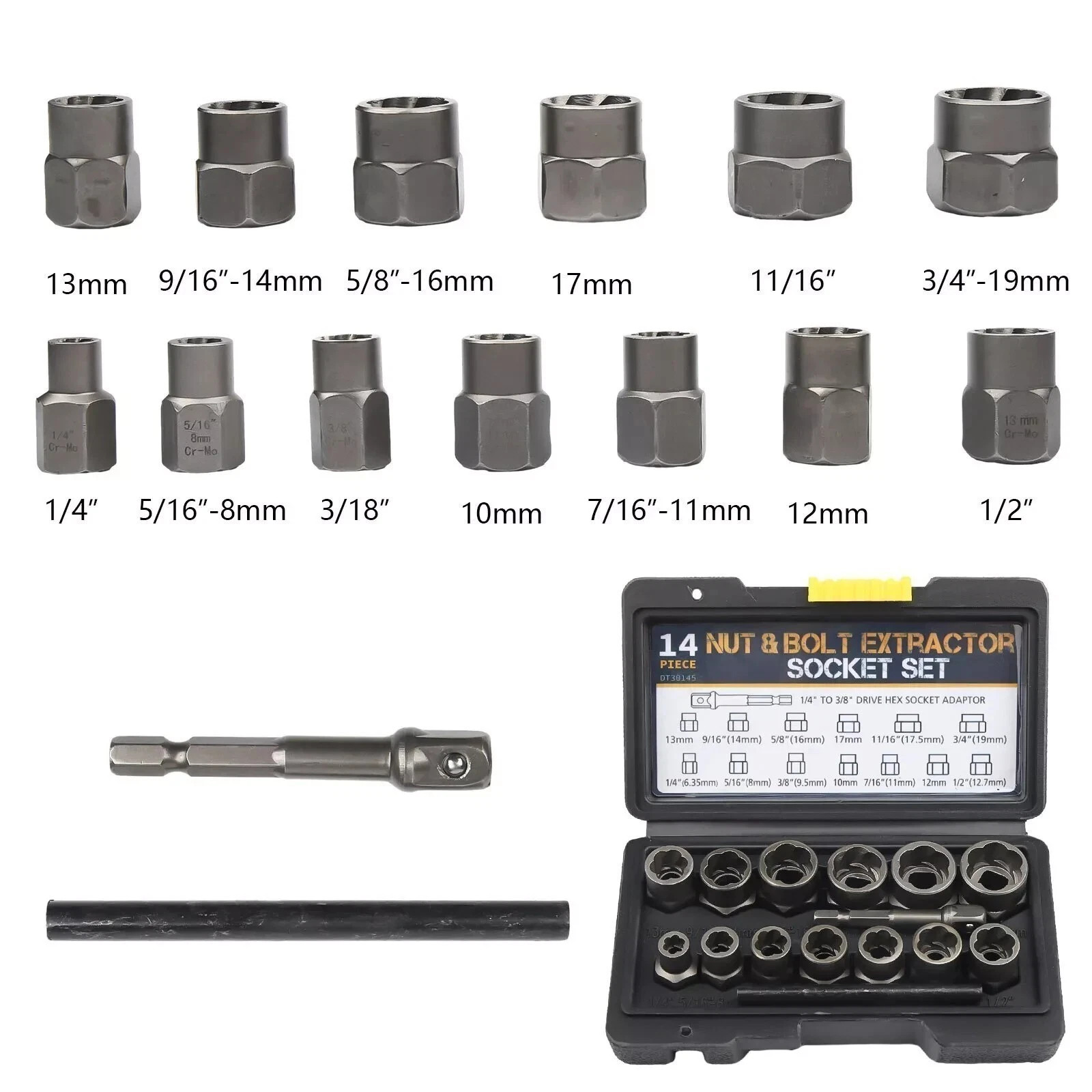 15 Pcs Nut & Bolt Extractor Kit, of Bolt Removal Tool Set,Extractor Socket Tool