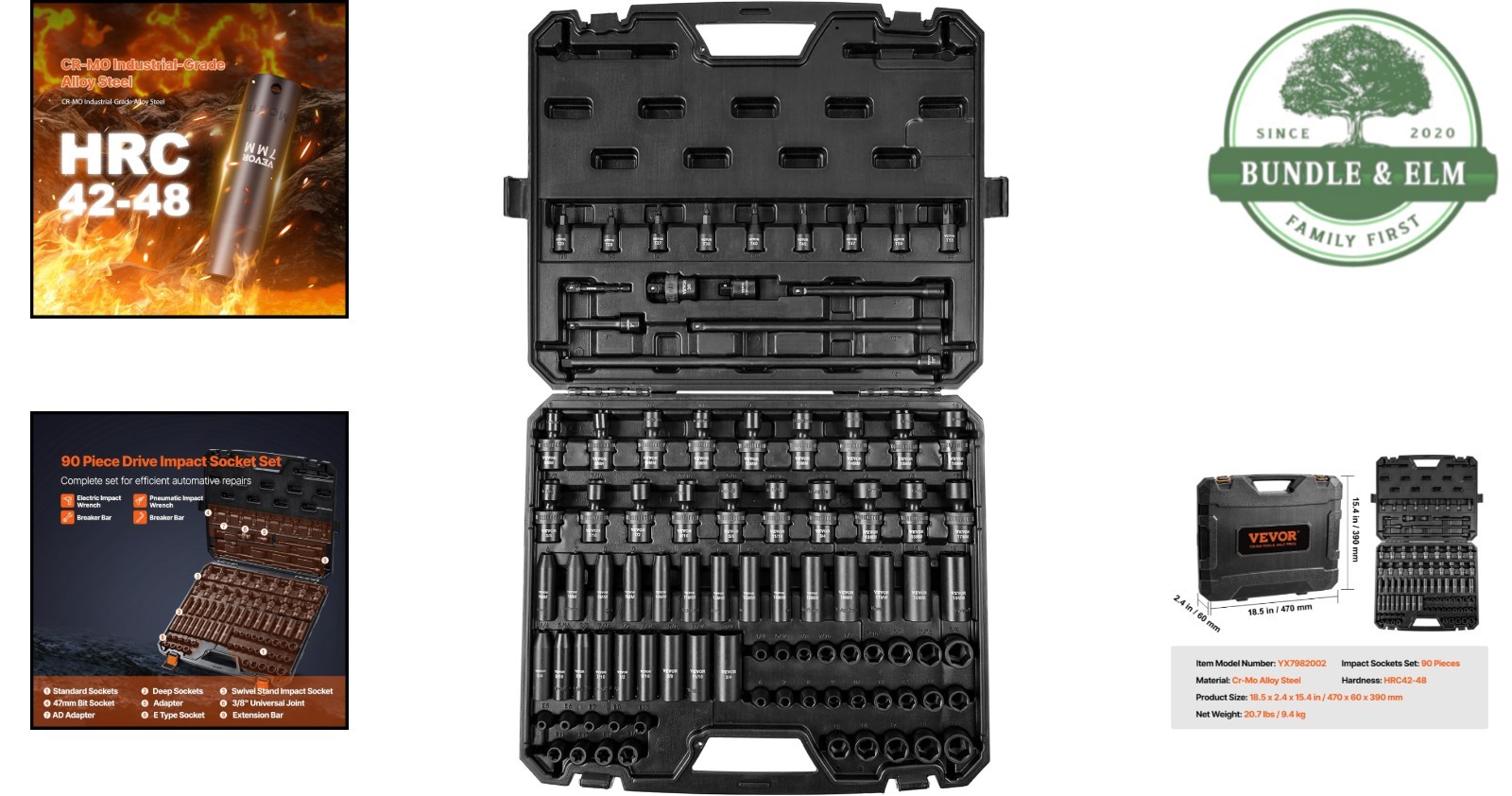 90-Piece Impact Socket Set with 3/8″ Drive, SAE & Metric Sizes Included