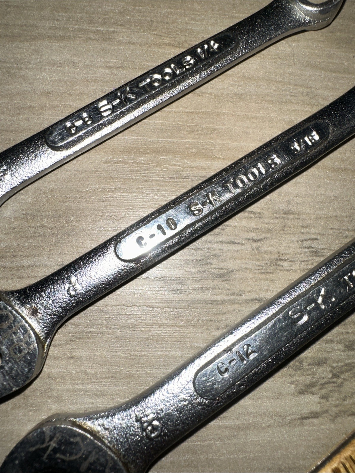 S-K Tools 3 Piece C-9, C-10, C-12, Combination Wrenches Used.