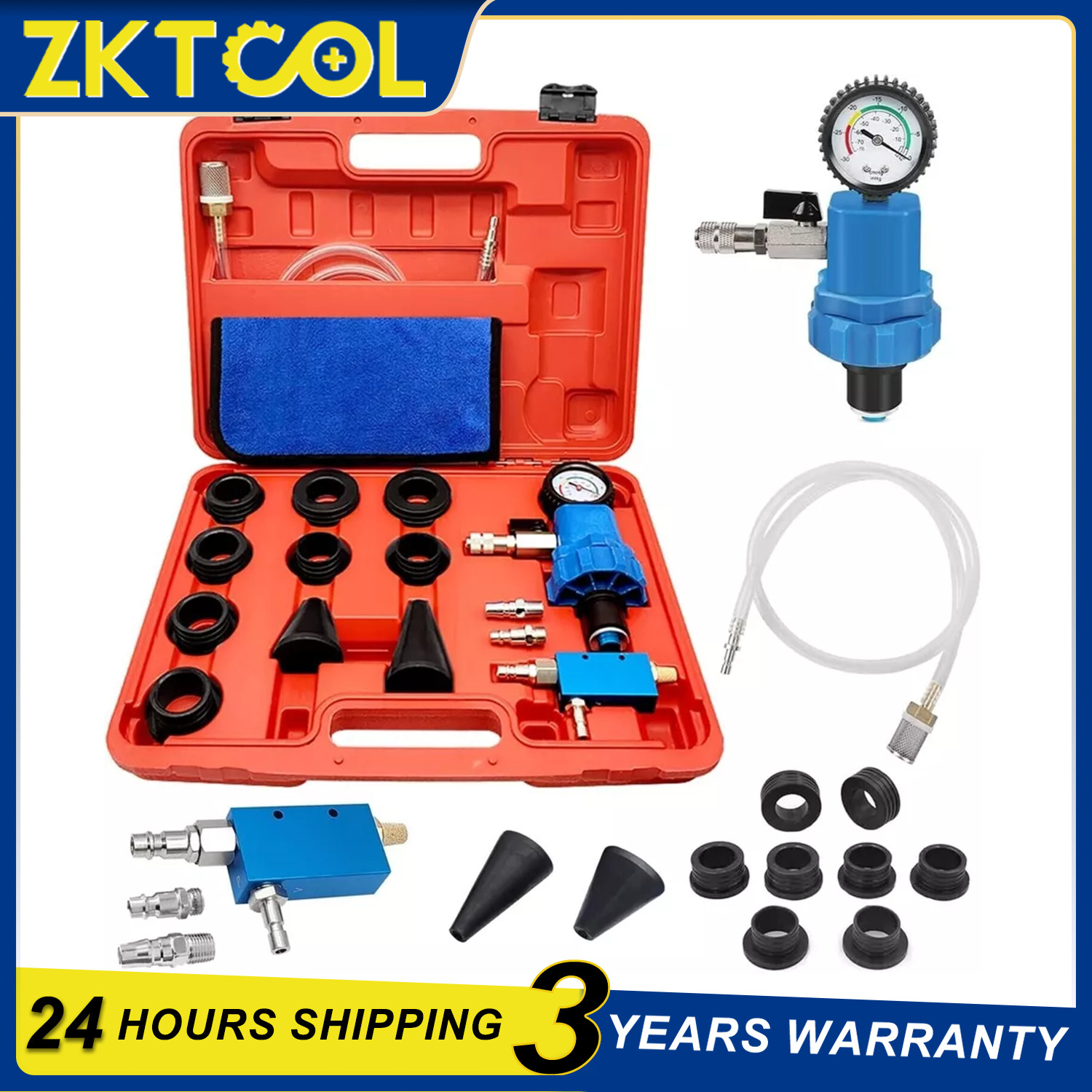 16PCS Radiator Cooling System Vacuum Purge Gauge Tool Coolant Refilling Kit