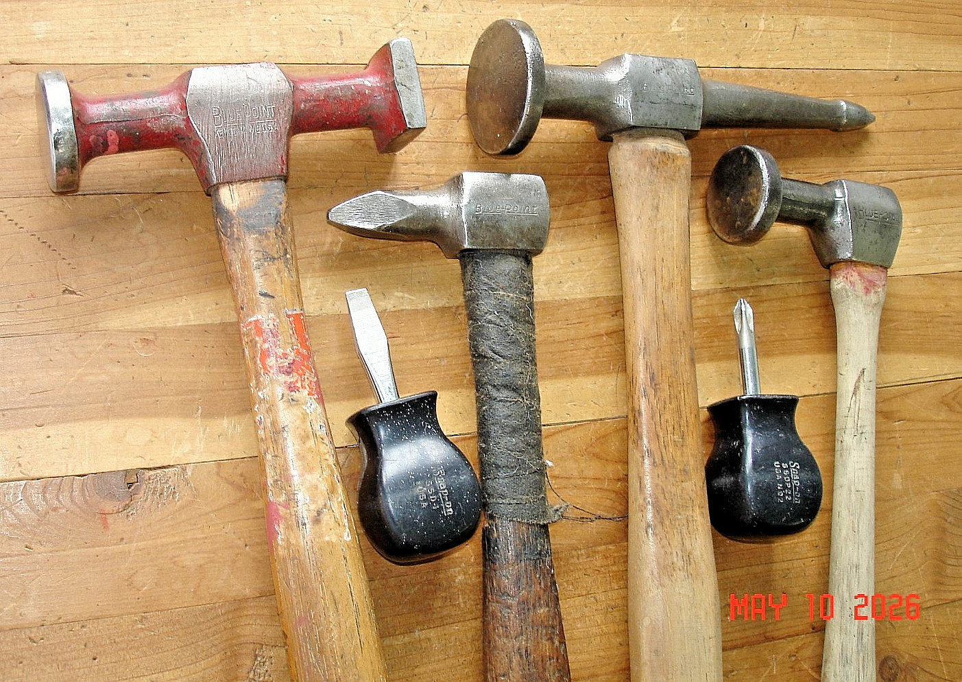 4 BLUE POINT BODY HAMMERS 2 SNAP-ON STUBBY SCREWDRIVERS BODY TOOLS USA MECHANICS