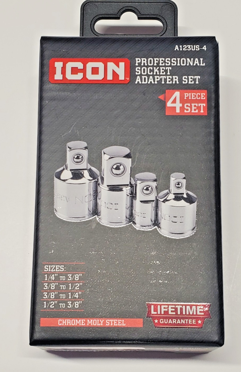 Icon Professional Socket Adapter Set 4-Piece Chrome Moly Steel A123US-4