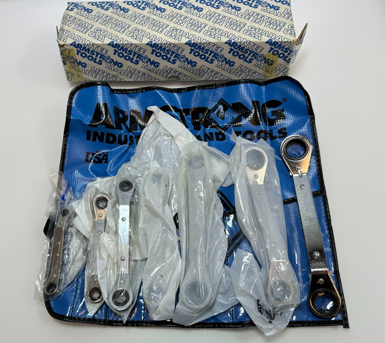 NOS Armstrong Tools USA 54-655 7pc Metric 7mm-21mm Offset Ratcheting Wrench Set
