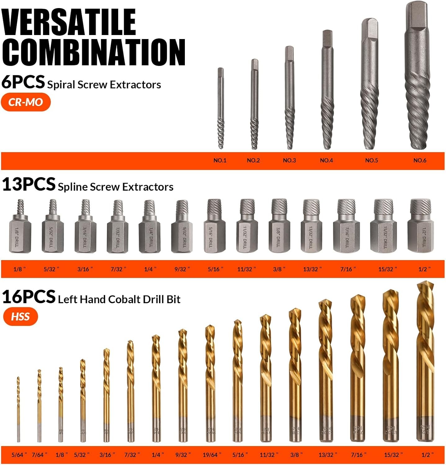 62Pcs Screw Extractor Set with Left Hand Drill Bit, Bolt 62PCS, Black
