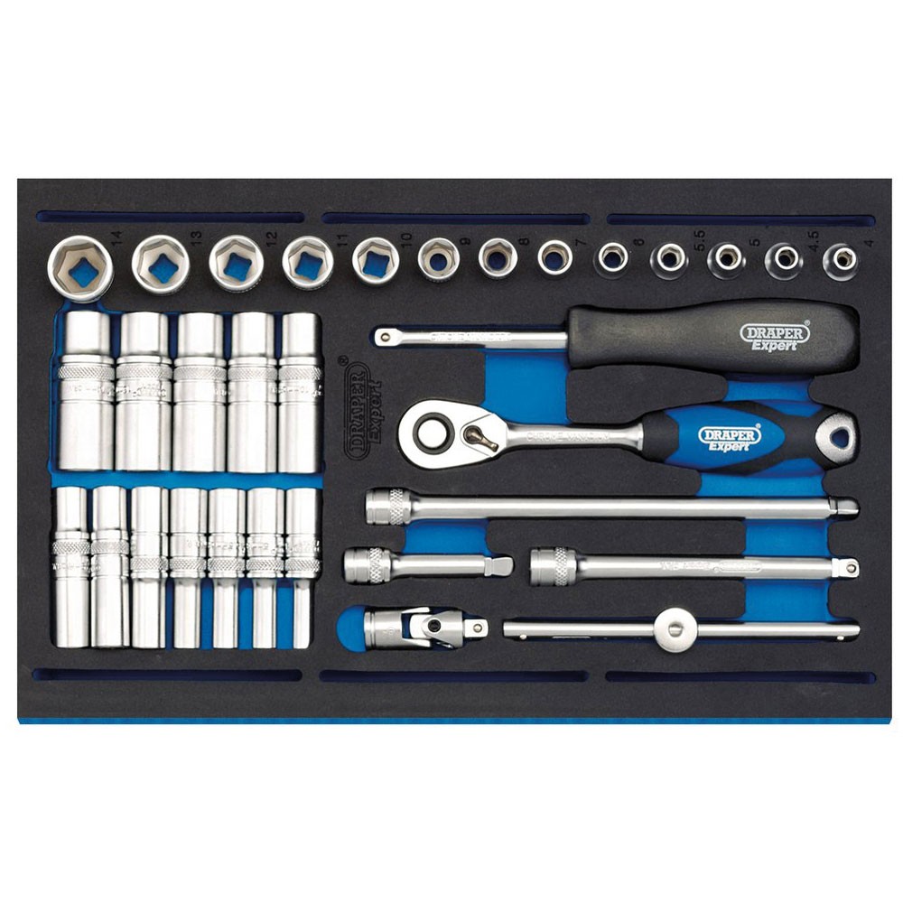 Draper Expert 63532 1/4″ Socket Set in 1/4 Drawer EVA Insert Tray (32 Piece)