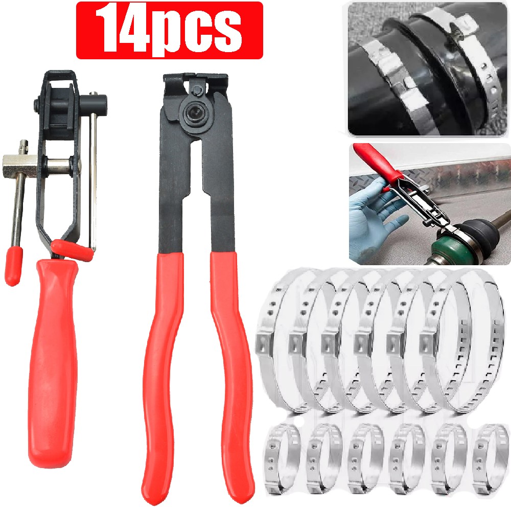 14Pcs CV Joint Boot Clamp Pliers with CV Boot Clamps Kit Ear Type Banding Tool