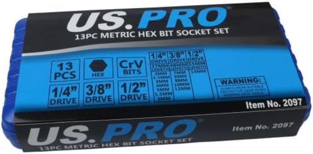 13pc Metric Hex Bit Socket Set 2-14mm for Automotive & Industrial Use
