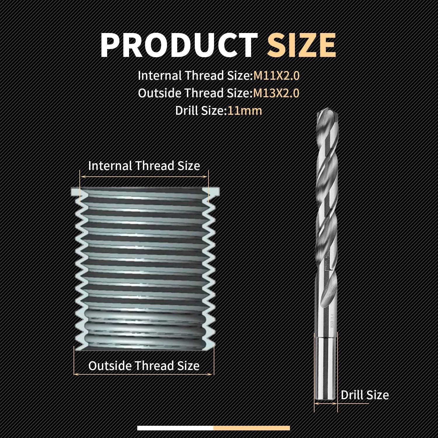 M11X2.0 Metric Thread Repair Kit with Insert HSS Drill, Tap, Installation Driver