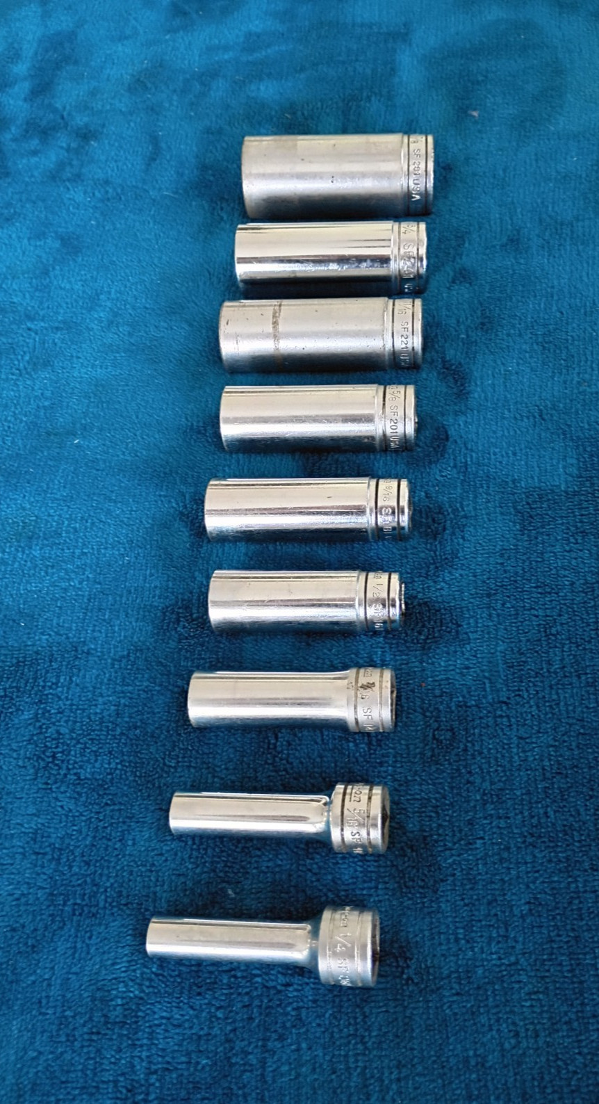 Snap On 9 Piece 3/8” Deep Chrome 12 Point Socket Set 1/4 – 7/8 – SF081-SF281.