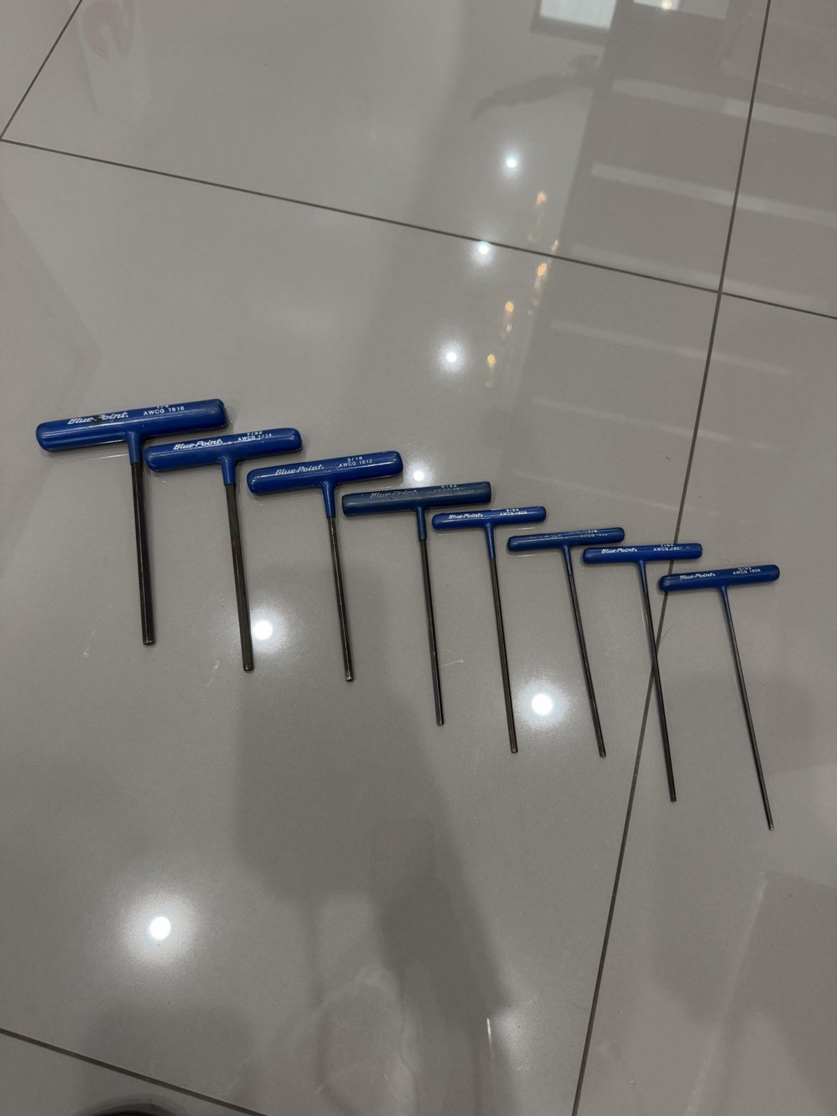 8pcs Blue Point 6 point SAE Blue Handle Hex Allen Key T Handle AWCG