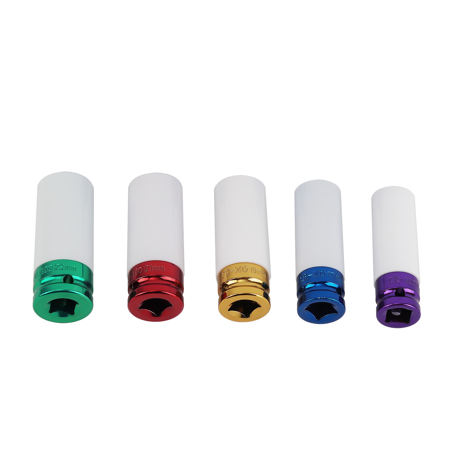 5pcs Deep Impact Wheel Lug Nut Sockets Kit 15mm 17mm 19mm 21mm 22mm 1/2 in Drive