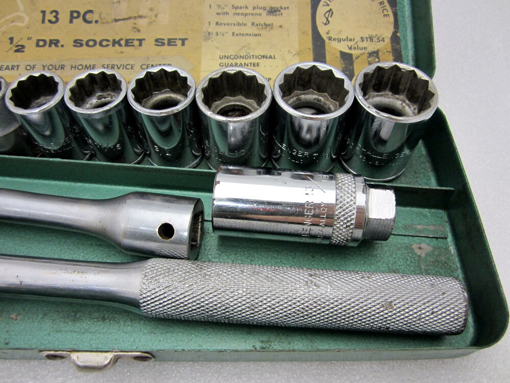 Vintage Penens Challenger 1/2″ Drive 13pc SAE 12pt Socket Set 2077 Made in USA