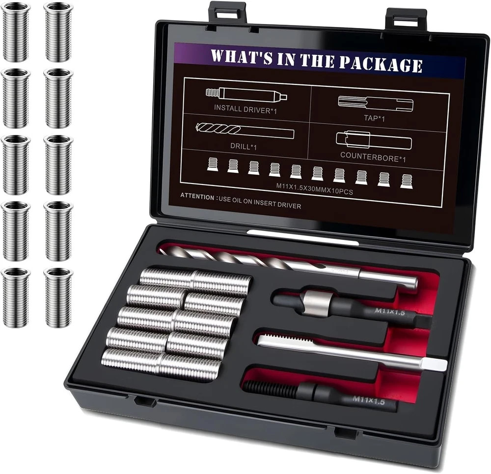 M11X1.5 Metric Thread Repair Kit with Insert HSS Drill, Tap, Counterbore,…