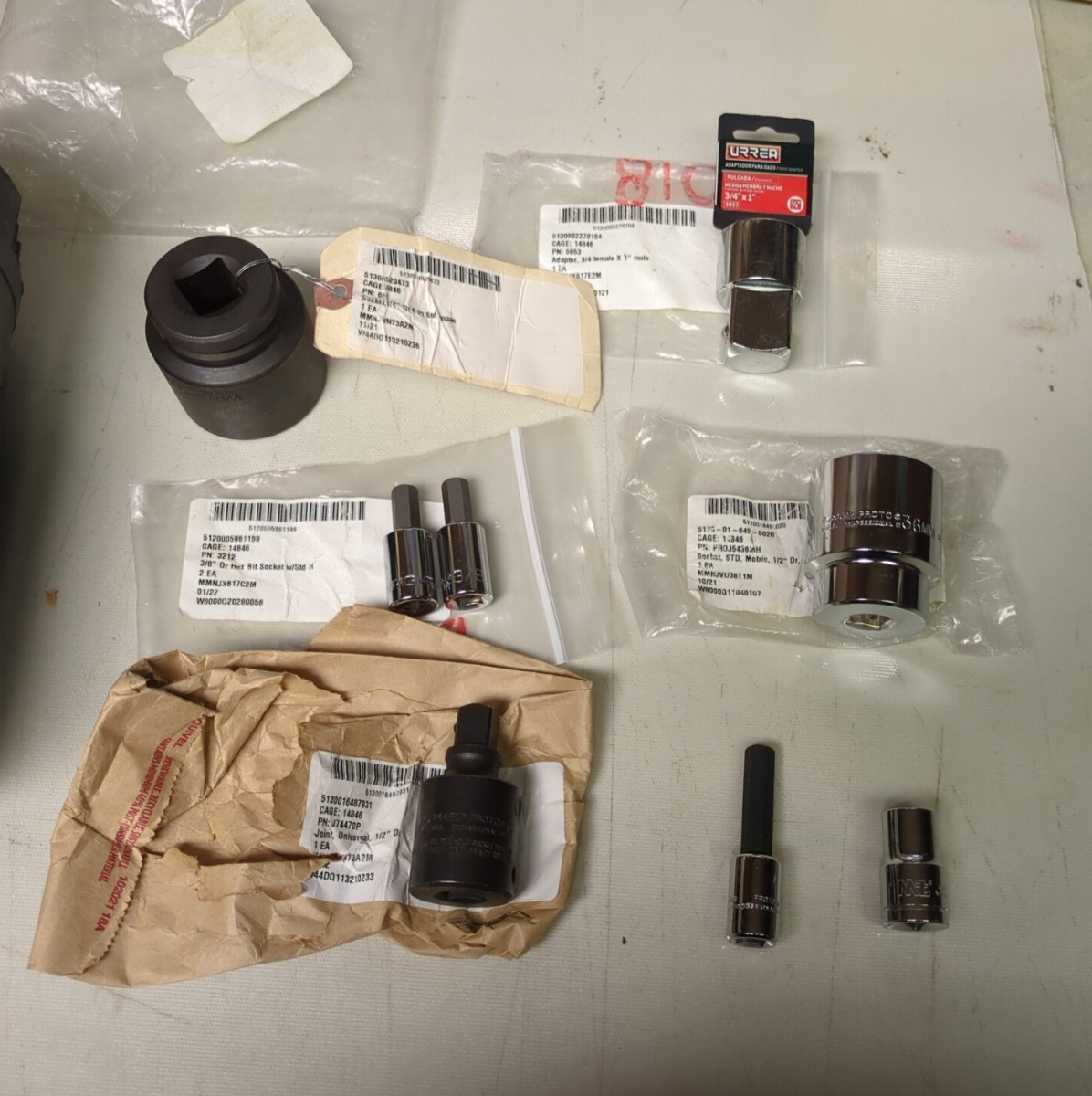 VARIOUS WRIGHT/URREA/PROTO/MIT SOCKETS AND ADAPTER LOT OF 8**UNUSED SURPLUS**