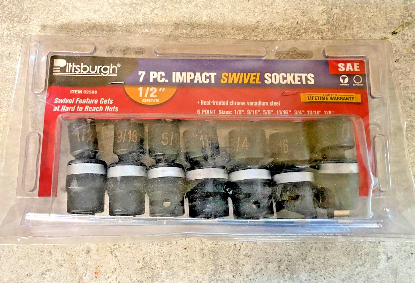 PITTSBURG 7 Pc. 1/2″ Drive SAE Impact Swivel Socket Set (02588) Chrome Vanadium