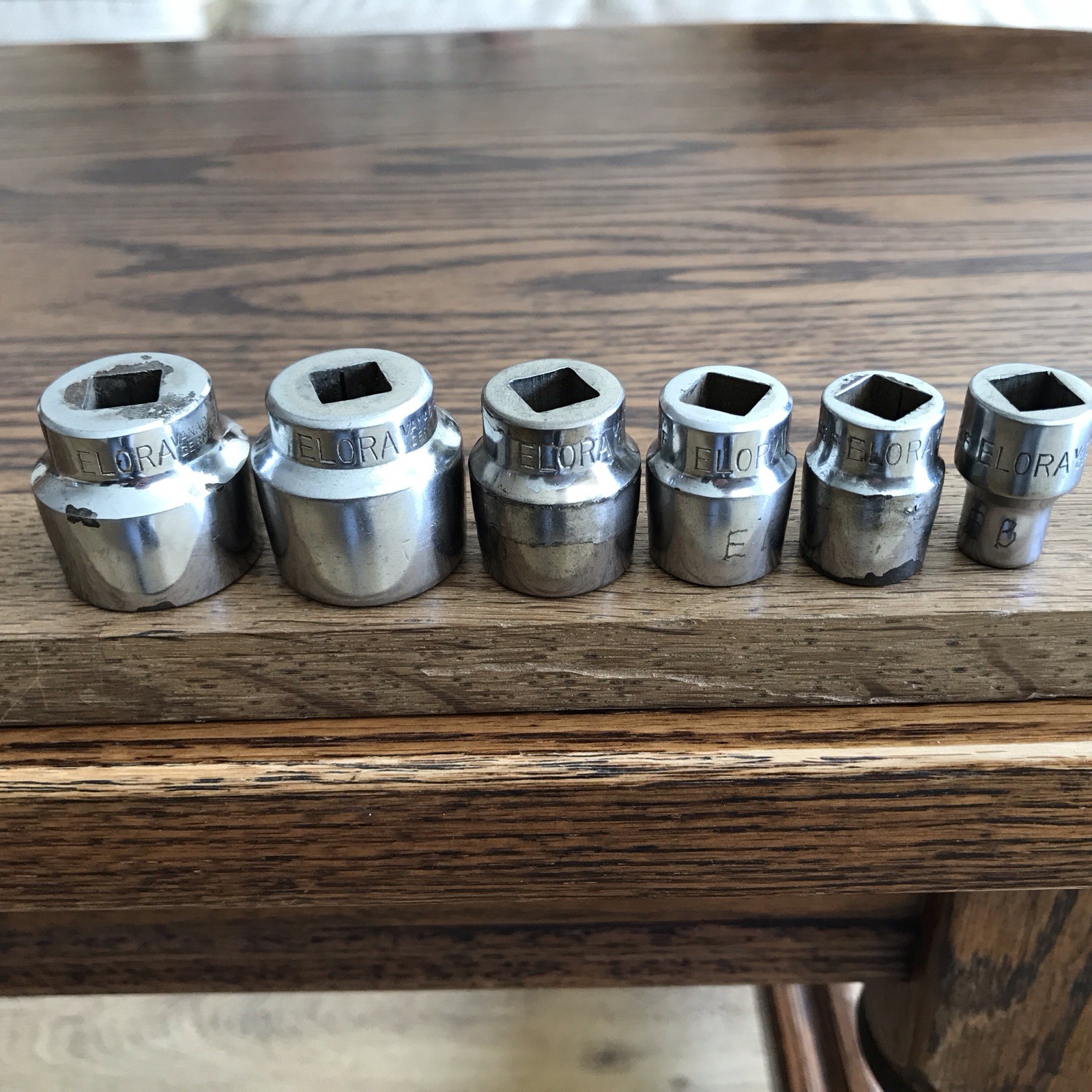 6 Vintage Elora 3/8” Drive Whitworth Sockets 1/2” To 1/8” BSW.