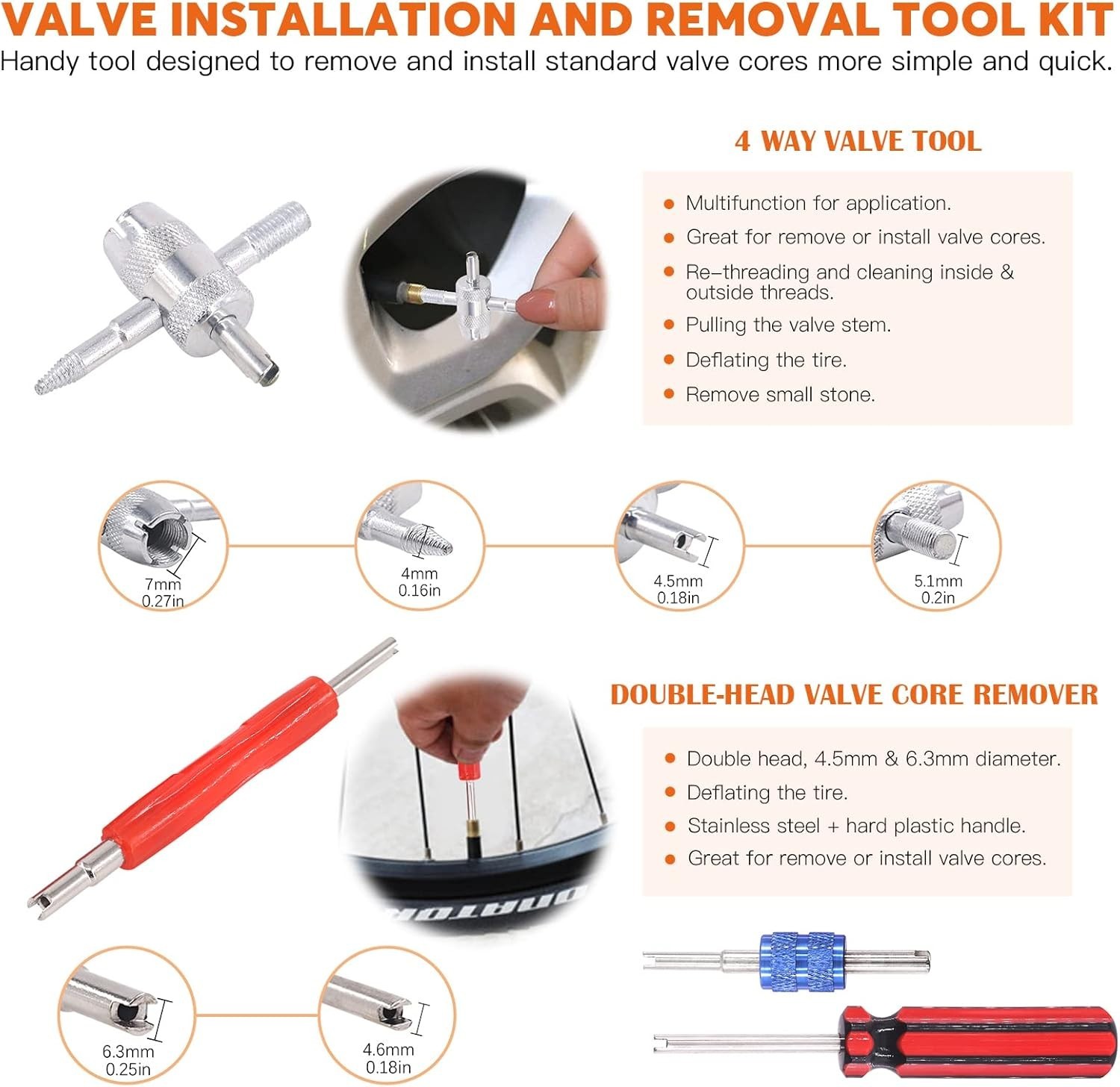 119Pcs Valve Core Remover Tools with Aluminum Tire Valve Stem Caps, Valve Cor…
