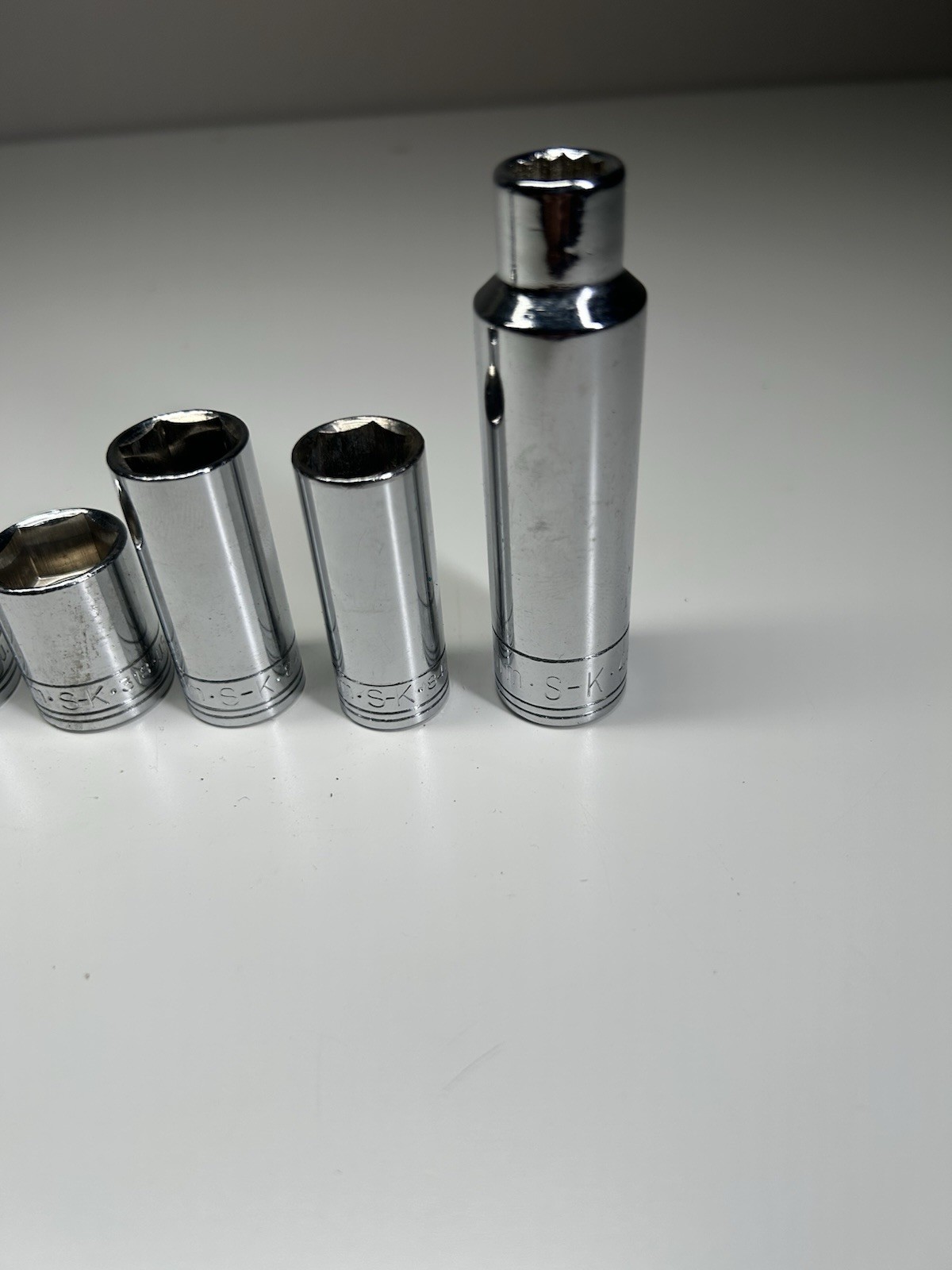 S-K USA Socket Lot 8pc 3/8 & 1/2 Drive Deep Standard 10-19mm 13/16 7/8