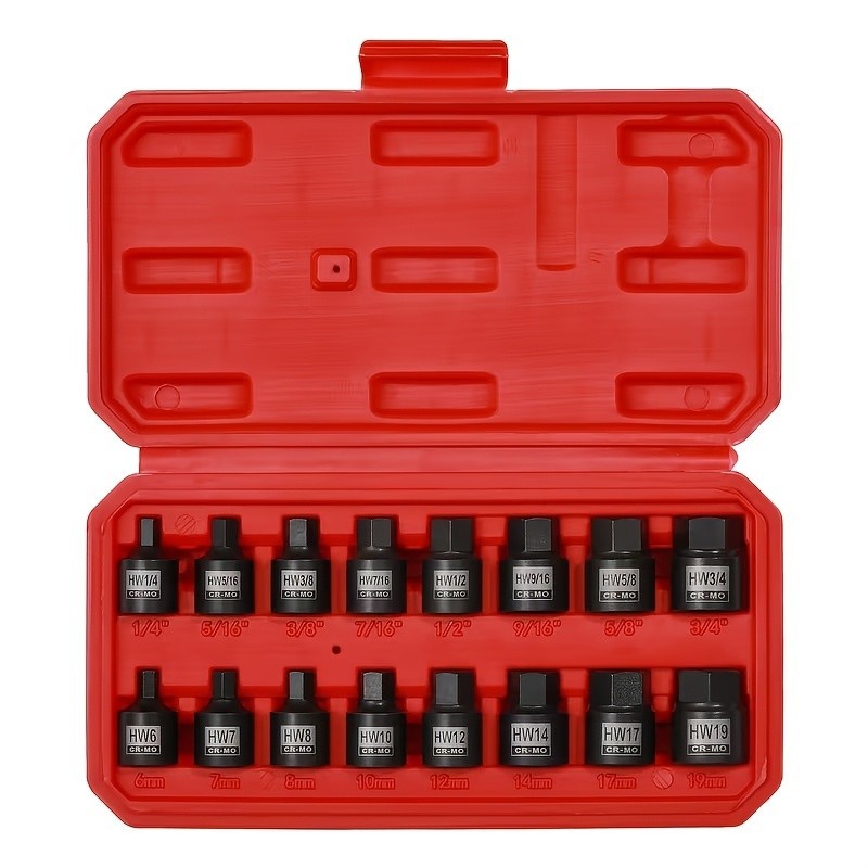 16 pieces of 3/8-inch drive low-profile hex drive sleeve kits, impact sleeves, C