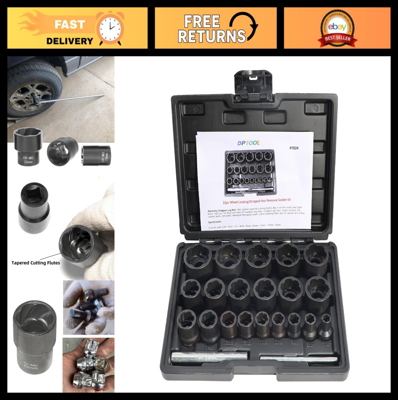 22-Piece Bolt Nut Extractor Set – Impact Lug Nut Remover, Wheel Lock Removal Kit