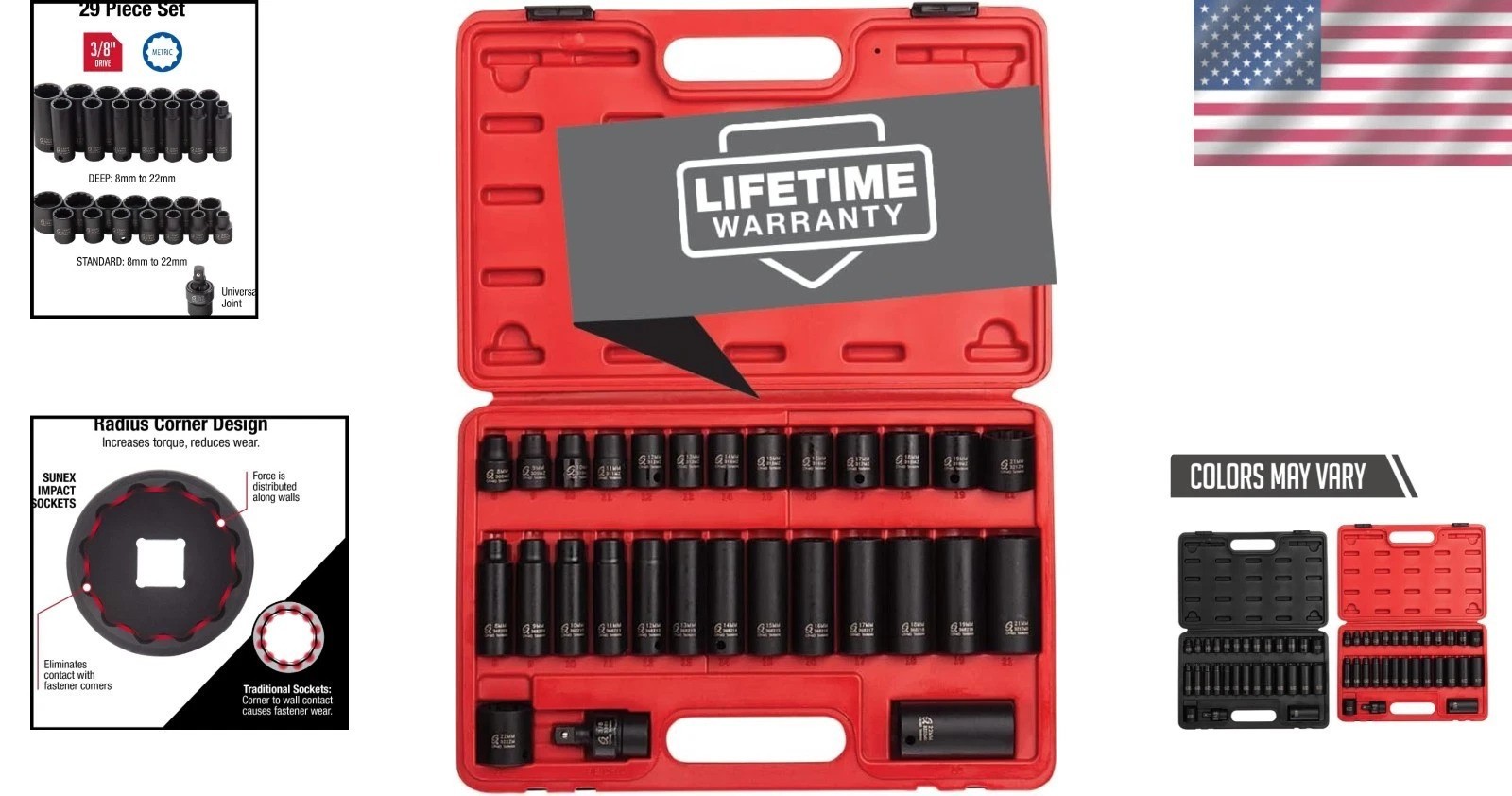 Sunex 3330 3/8″ Drive Impact Socket Set, 29-Piece Metric