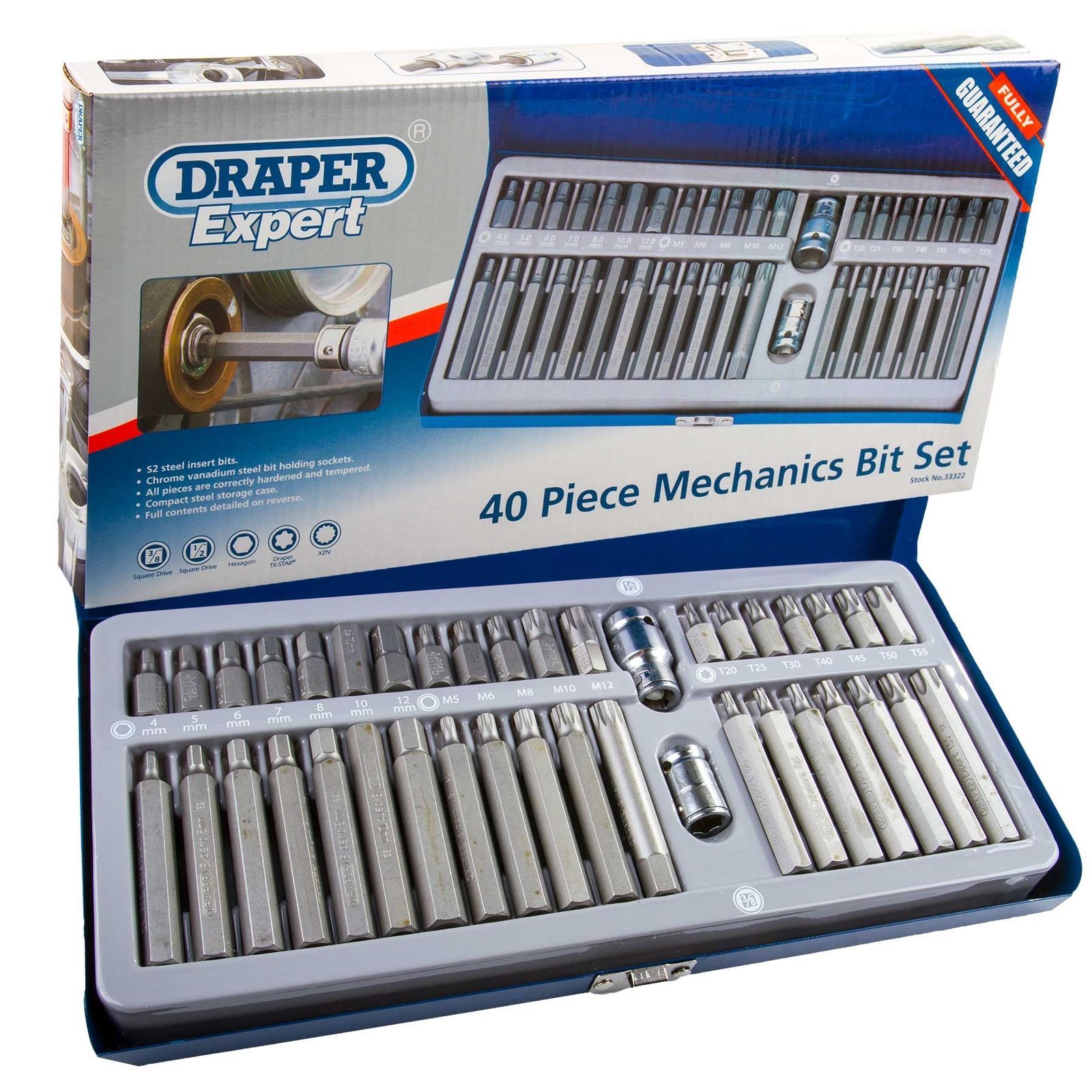 Draper Expert Mechanics Tx-Star/Torx/Hex/XZN/Spline Bit Set with Case 40 Piece
