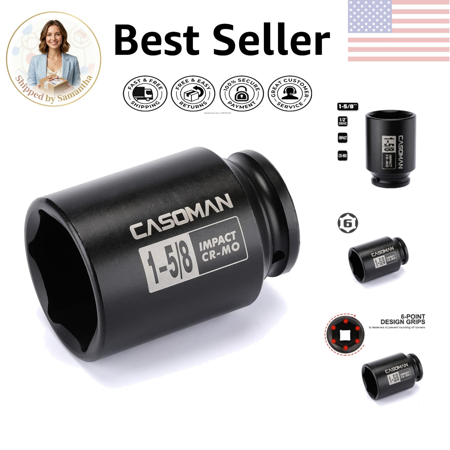 Durable Chrome Molybdenum 6-Point 1/2-Inch Drive Deep Impact Socket – 1-5/8″