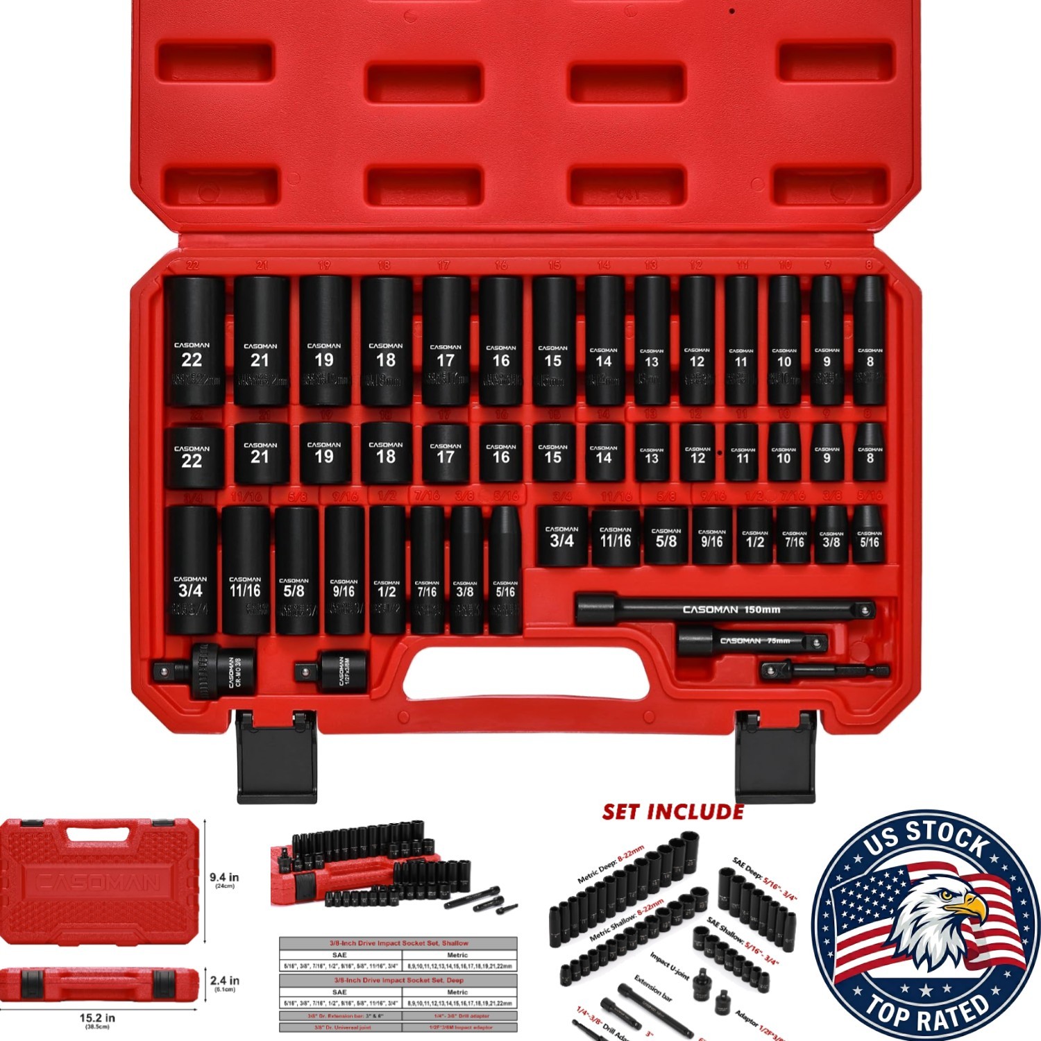 Versatile 3/8″ Drive Impact Socket Set – 49 Pieces in Chrome Vanadium Steel