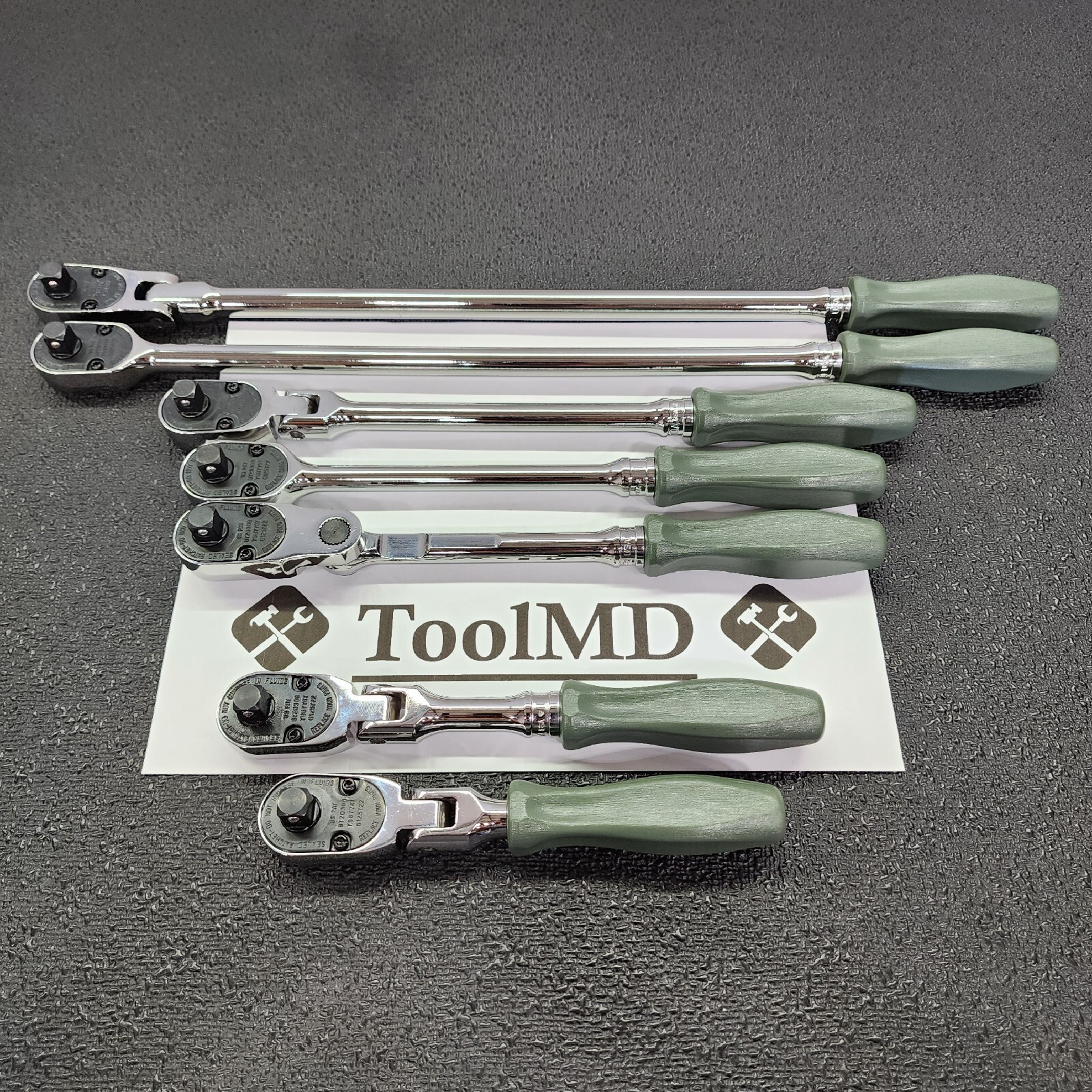 Snap-on Tools NEW 7pc COMBAT GREEN Hard Handle 3/8″ Drive Fixed Flex Ratchet Set