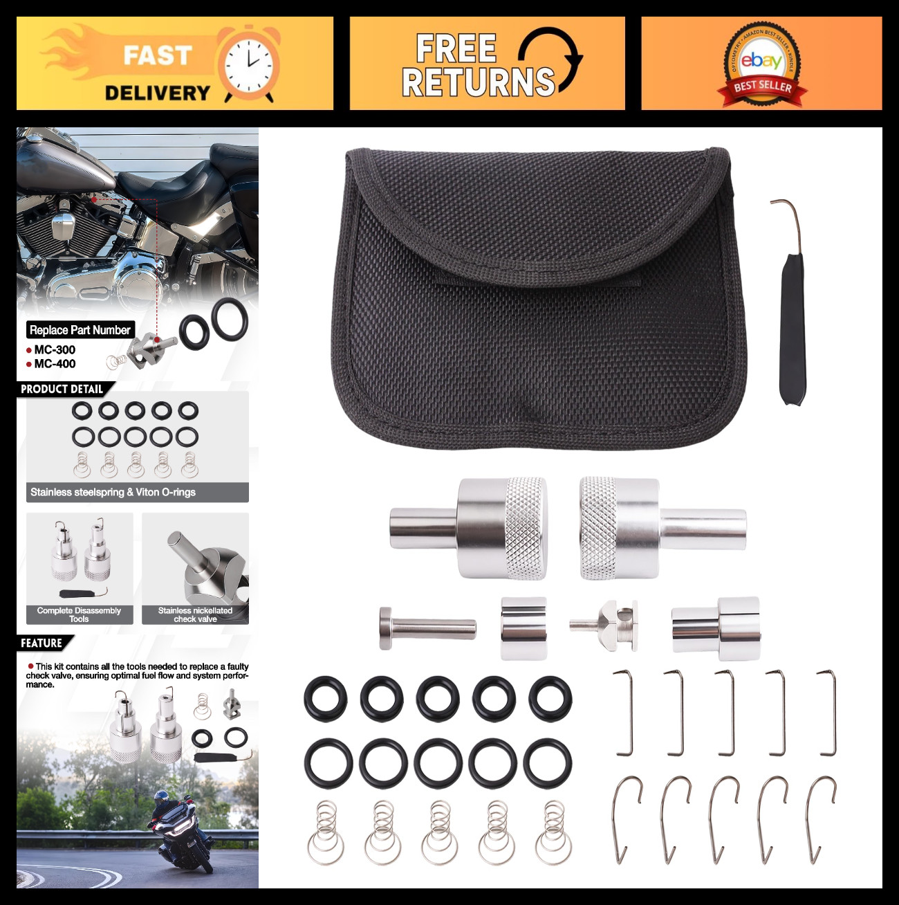 Check Valve Repair Tool Kit for Harley EFI Fuel System 2001-2025,Fuel Line Disc
