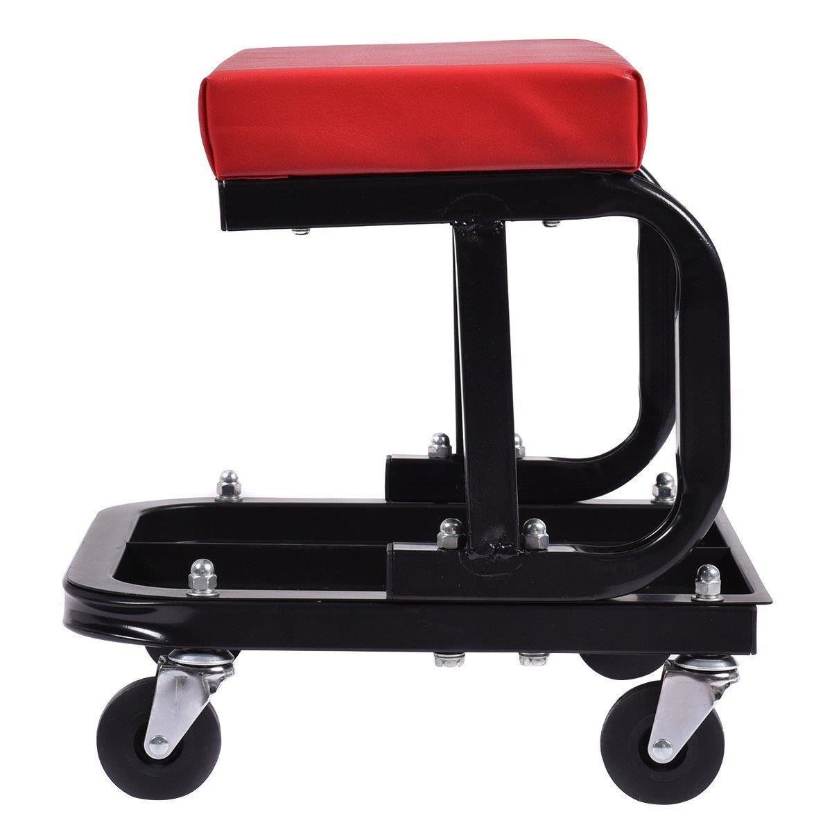 Garage 300lbs Mechanics Creeper Seat Auto Rolling Work Stool Storage Chair Tray