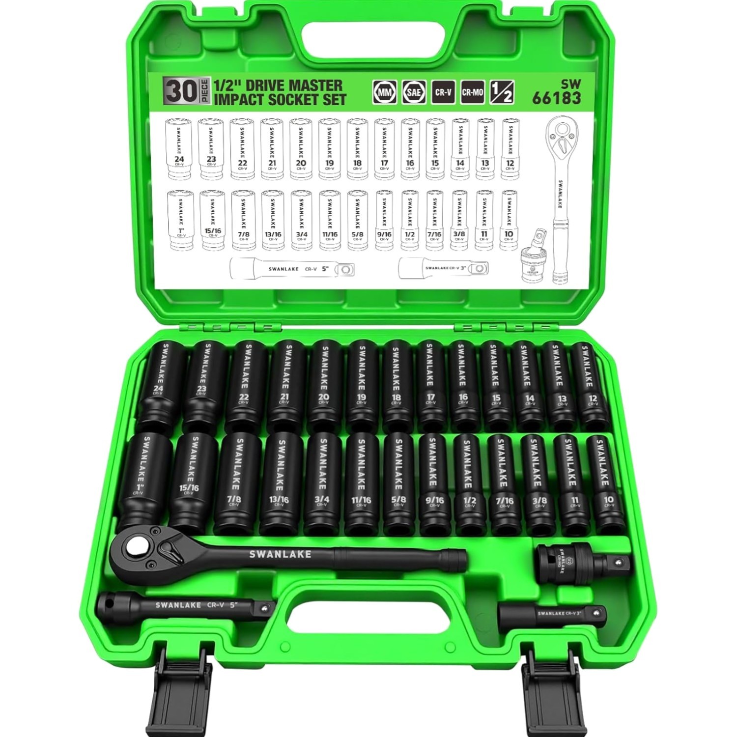 30-Piece Impact Socket Set 1/2 inch Drive SAE Metric Deep Sockets Ratchet