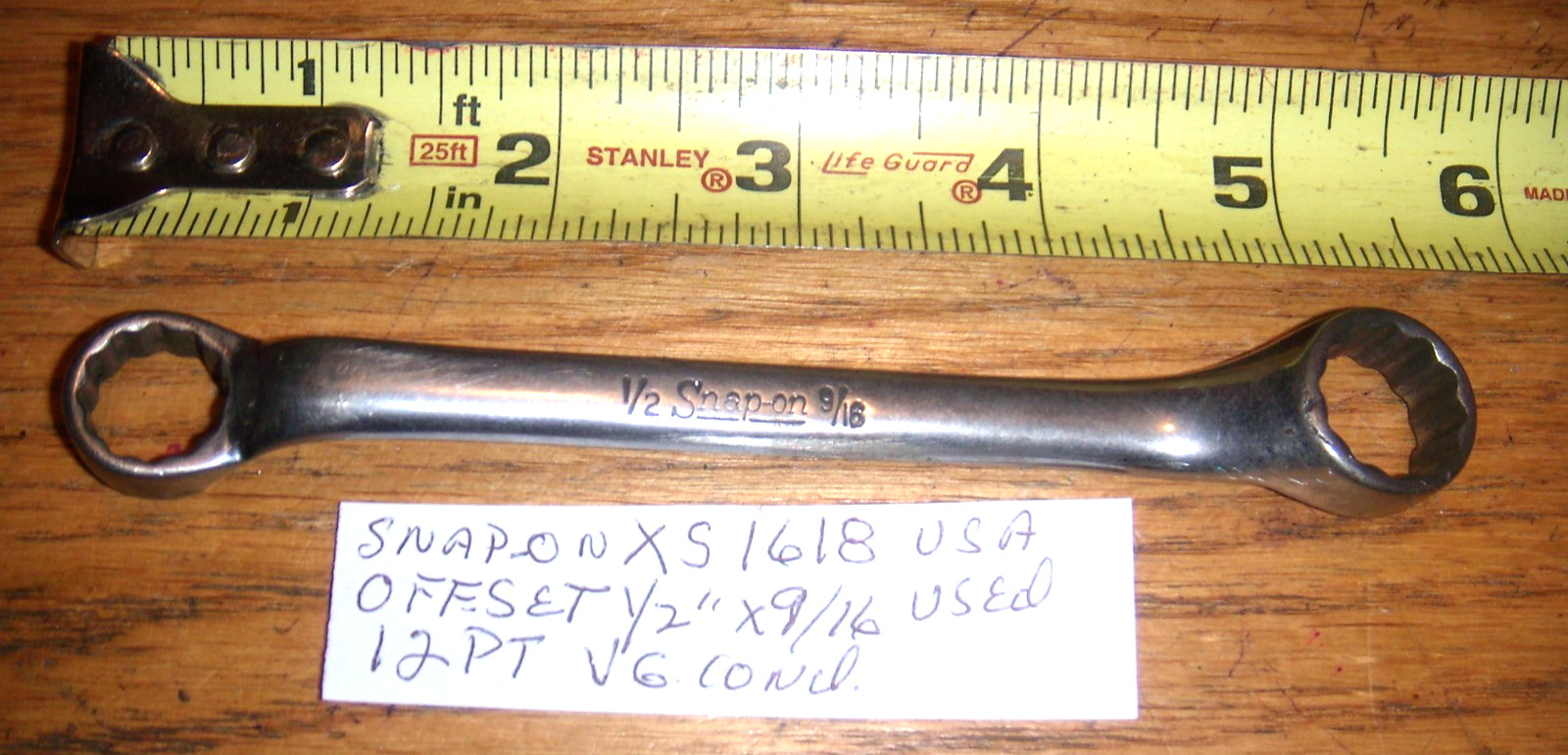SNAP-ON # XS 1618 1/2″X 9/16″ 12PT OFF SET DBL BOX END WRENCH USA FREE SHIP