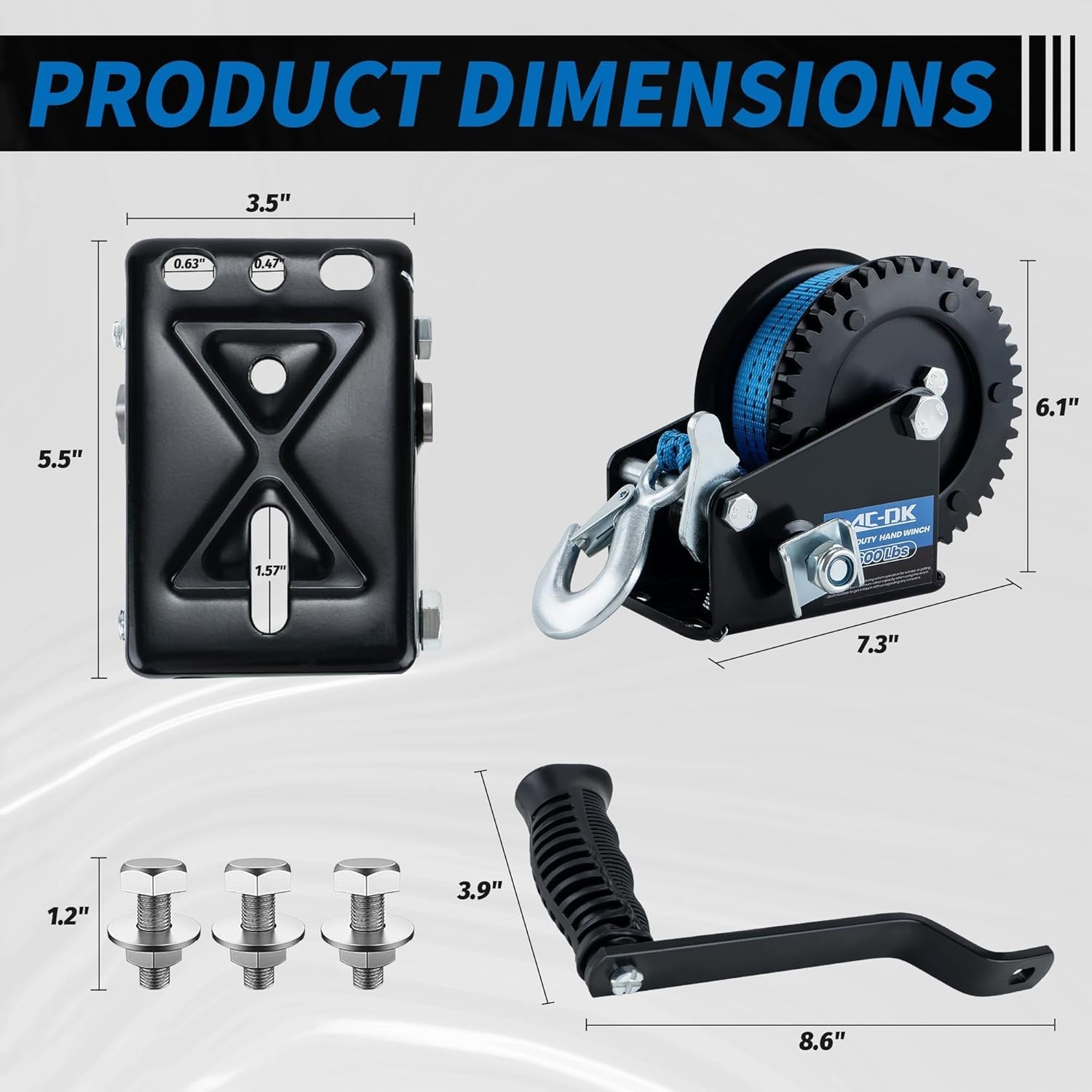 1600lbs Heavy Duty Boat Trailer Winch with 26FT Strap, 2-Way Ratchet & 4:1 Ge…