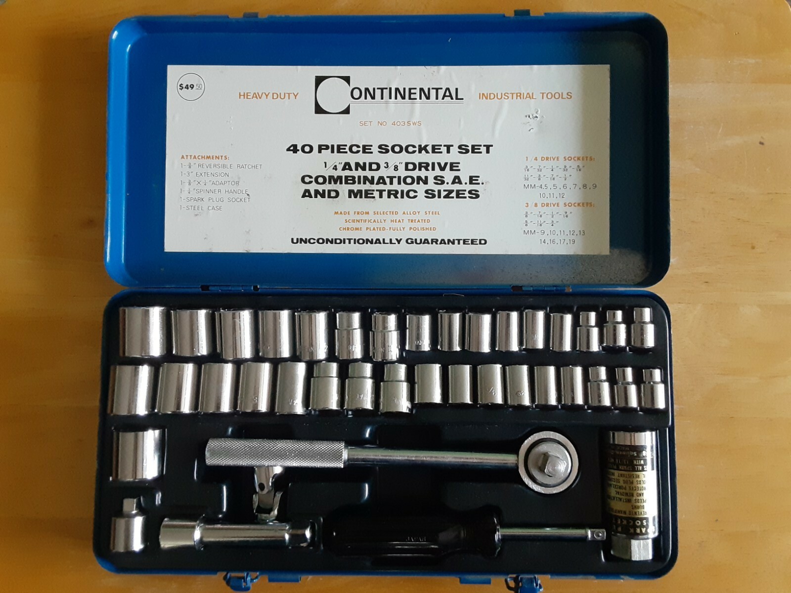 Vintage Continental 40 Piece Heavy Duty Socket Set 403 SWS