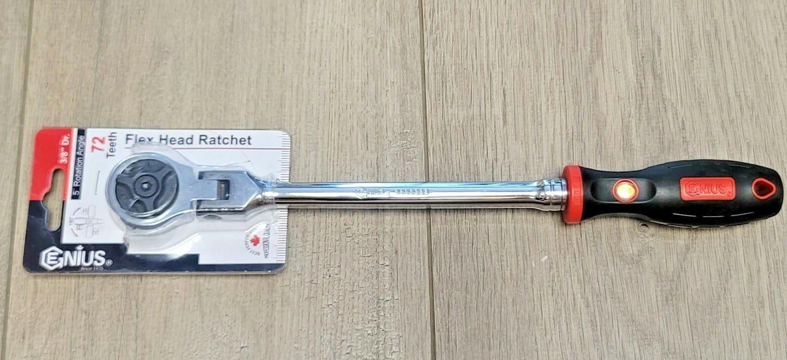 Genius Tools 3/8″ dr Long Handle Flex Head Ratchet w/Comfort Grip #383338S