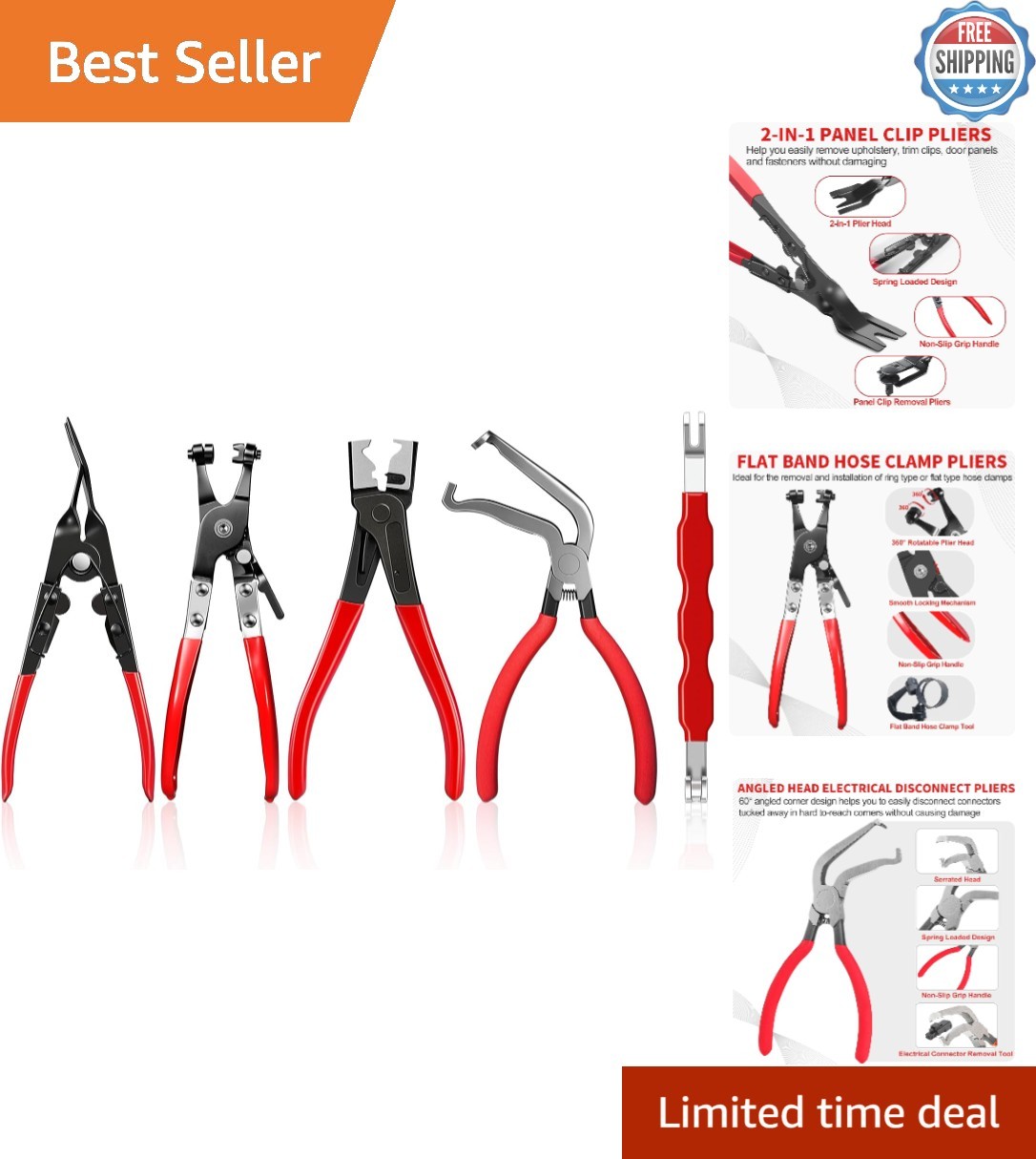 Universal 5-Piece Disconnect and Hose Clamp Tool Set for Efficient Car Repairs