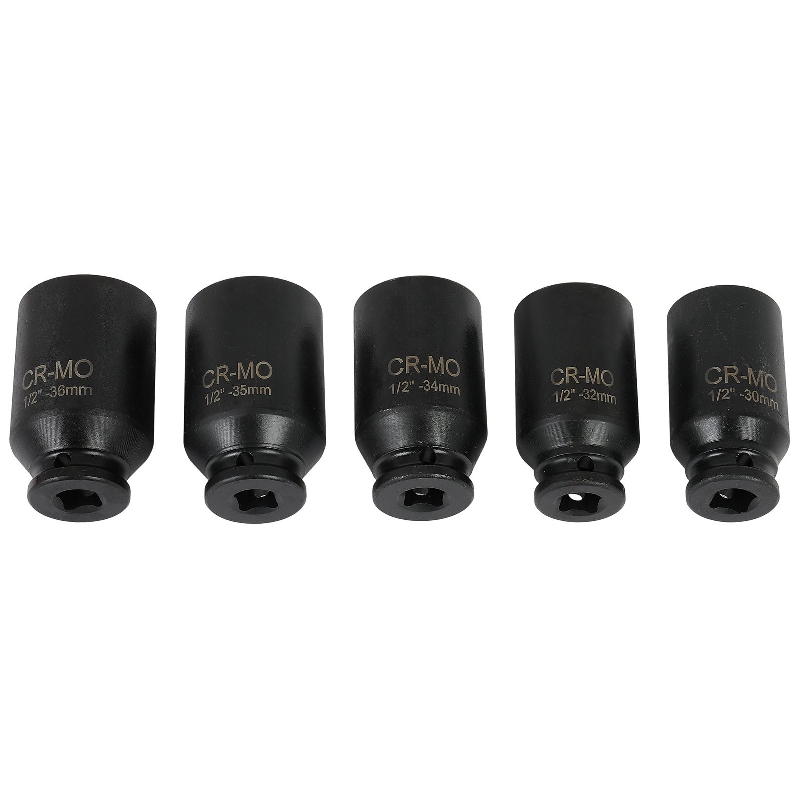 1/2» Deep Spindle Axle Nut Socket Set 12 Point 30mm 32mm 34mm 35mm 36mm 5pcs