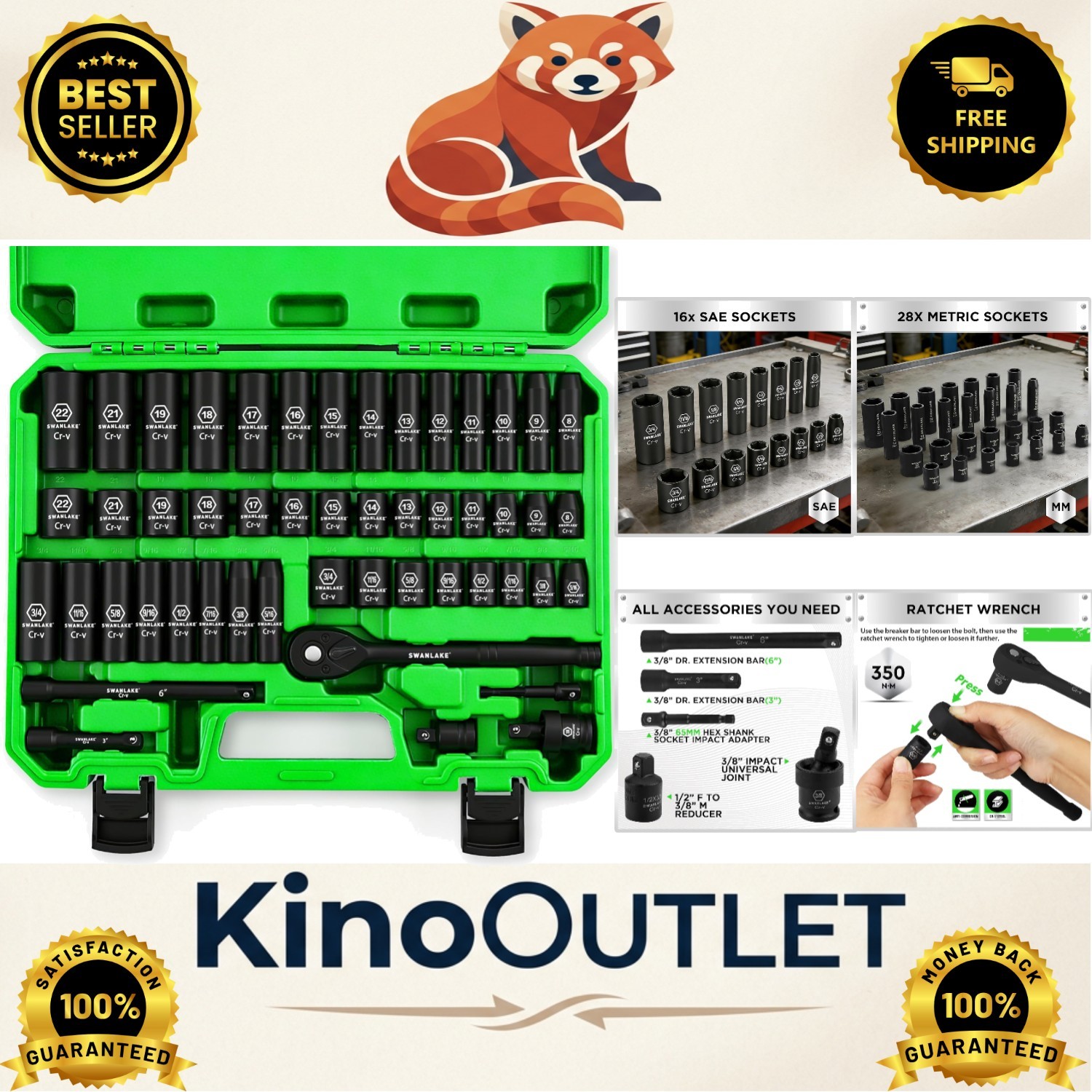 Complete 50-Piece Impact Socket Set – Durable 3/8» Drive, Laser-Etched Markings