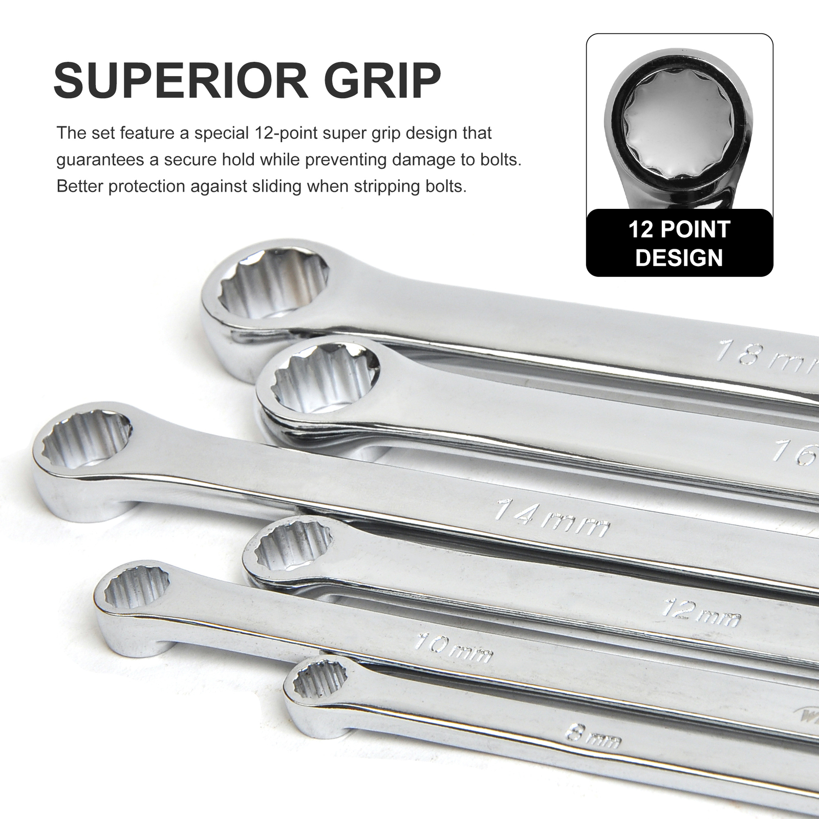 Extra Long 6PCS Box End Wrench Set, Metric Durable Aviation Spanner CRV 8mm-19mm