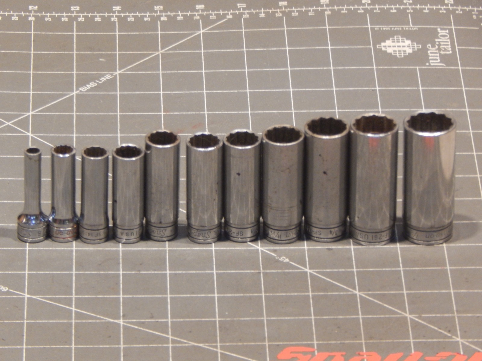 Snap On 11Pc SAE 3/8″ Drive Deep Socket Set 1/4″ 7/8″ 12Pt Dr 19/32″