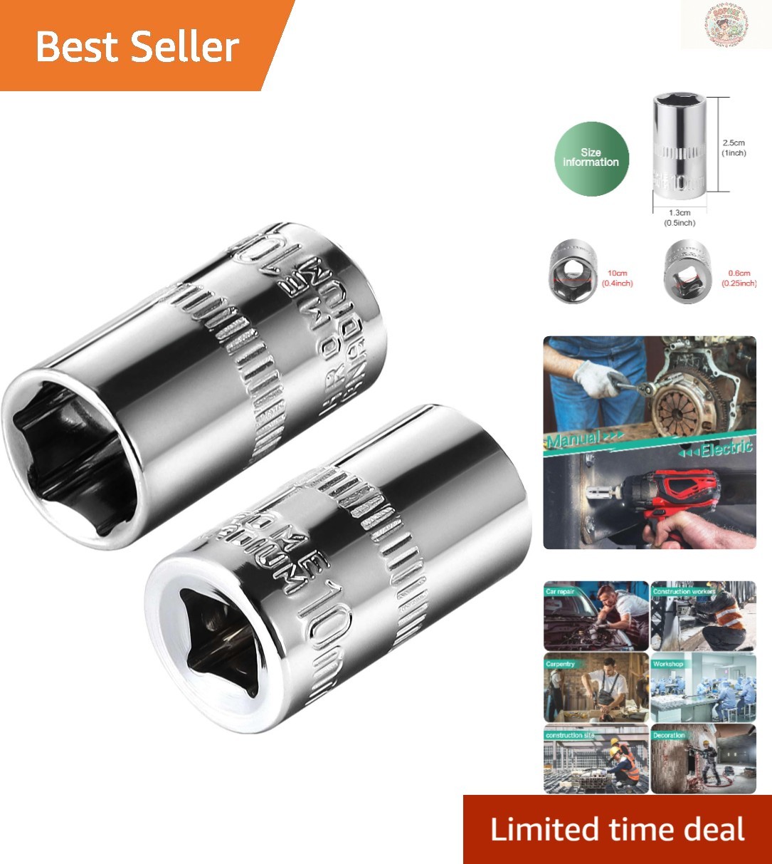 2Pcs Corrosion-Resistant 1/4 Inch 10mm Shallow Socket Set for Precision Work