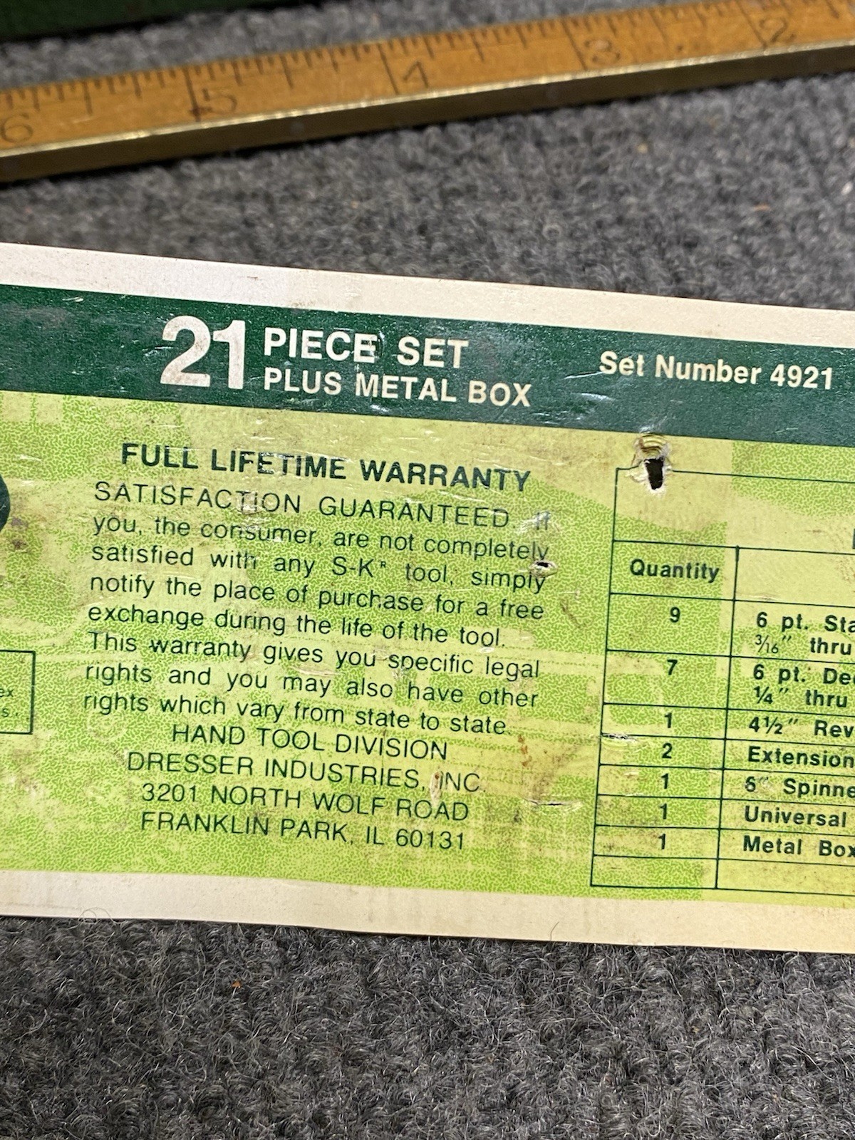 Vintage S-K Tools 4921 1/4″ Drive 21pc Socket Set With Original Paper SAE