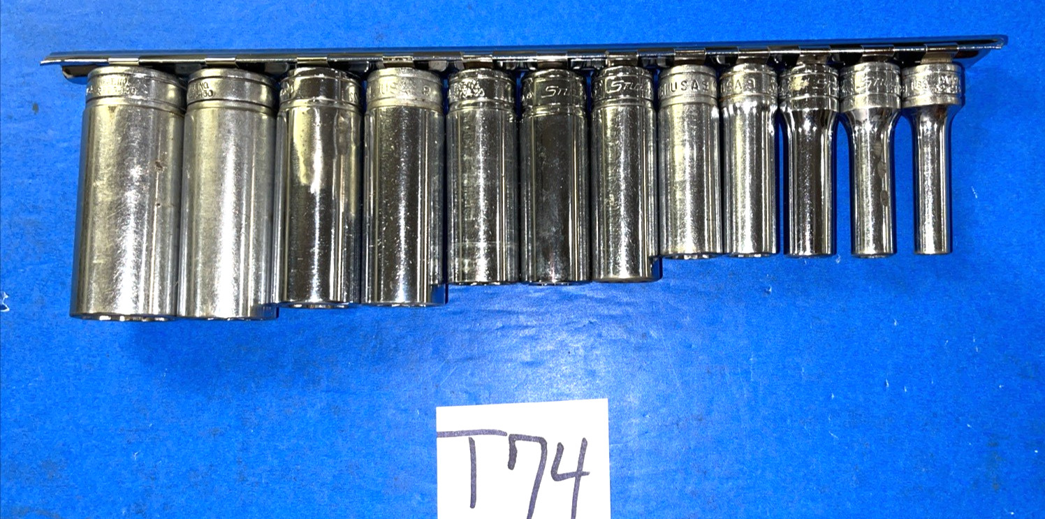 SNAP-ON TOOLS 12 PIECE 3/8 DRIVE SAE. DEEP CHROME 12 POINT SOCKET SET 211SFY