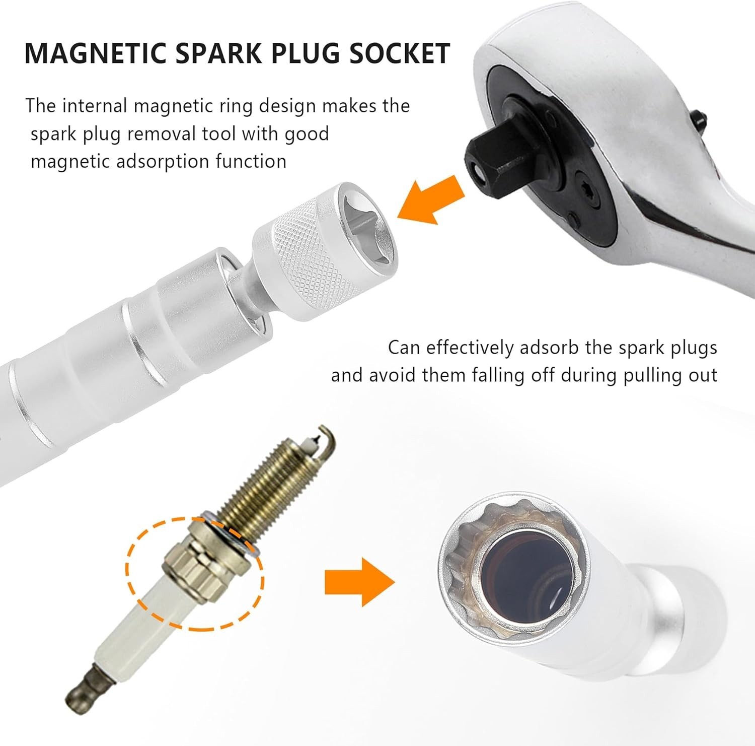 14mm Spark Plug Socket,Magnetic Spark Plug Socket with 12 Point & 3/8″ Drive,360