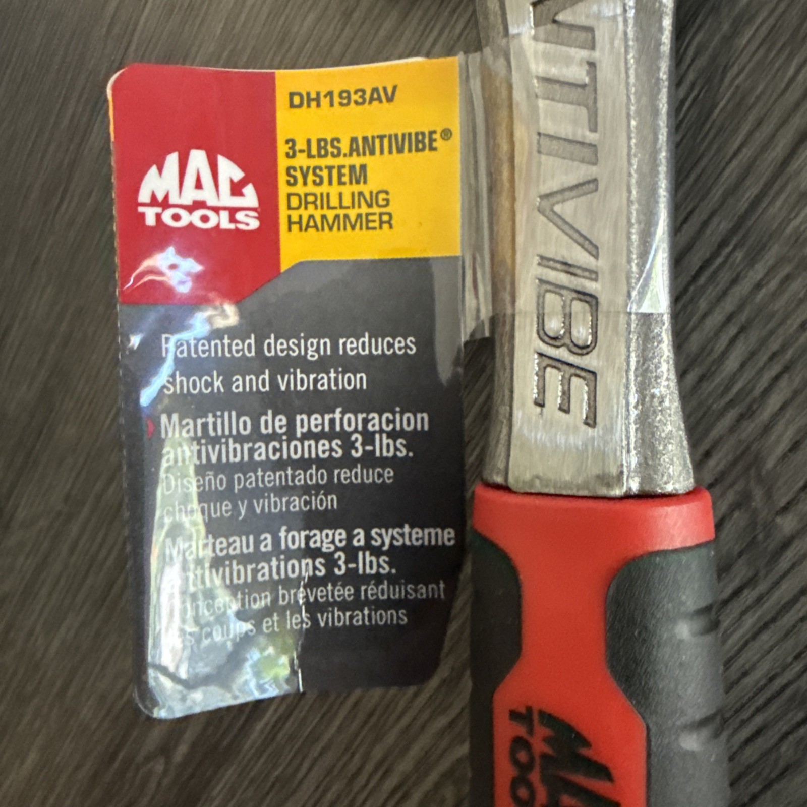 Brand New MAC Tools DH193AV. 3 lb. Soft Grip Anti-Vibe Drilling Hammer Red