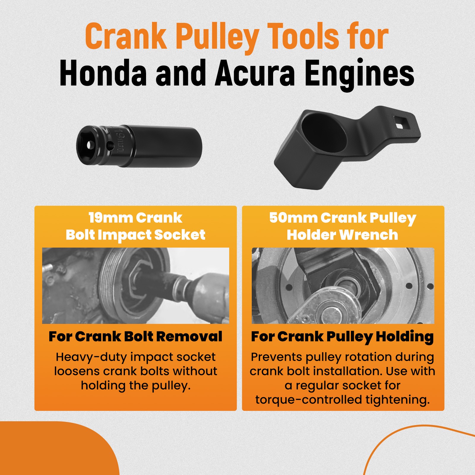 Crank Bolt Socket for Honda CR-V/Element 2.0L/2.4L 1997+ Steel Tool