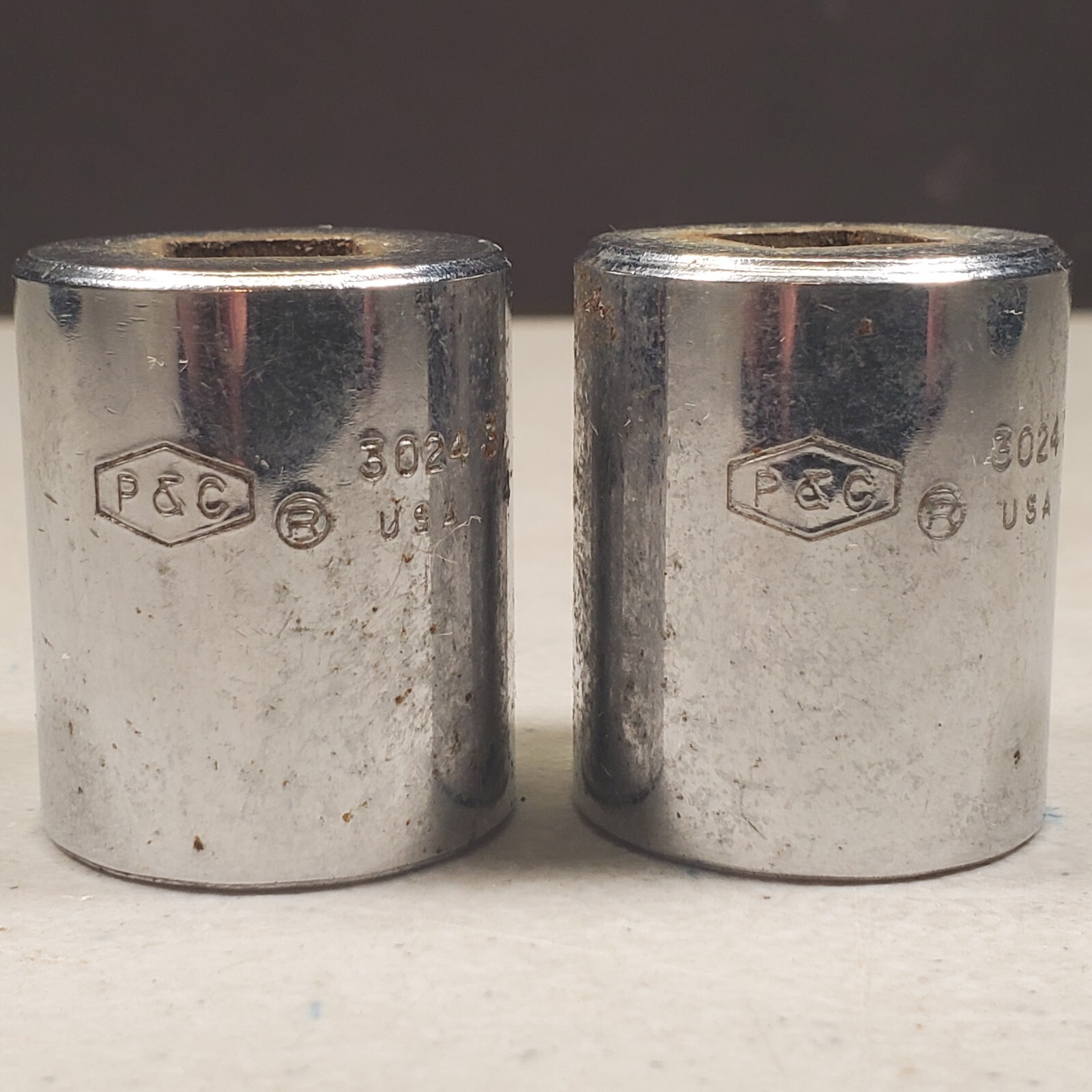 P&C 3/8” Drive 12Pt. Lot of (5) Sockets 7/16, 9/16, 11/16, 3/4 x2, U.S.A. VTG